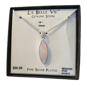 La Belle Vie Rose Quartz Silver Plated 18' Necklace In EUC